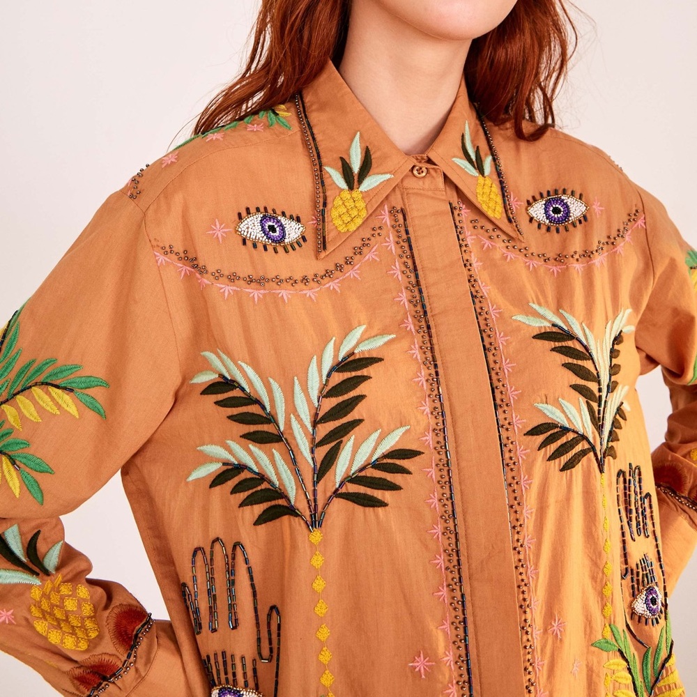 Embroidered button down